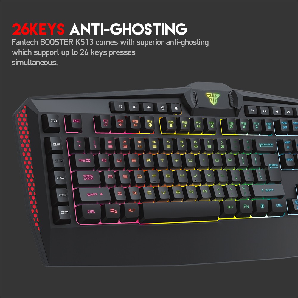 Bàn Phím Gaming Có Dây Fantech K513 BOOSTER LED RGB 26 Phím Anti Ghosting Có Phần Mềm Tùy Chỉnh Riêng Hỗ Trợ Thêm 6 Phím