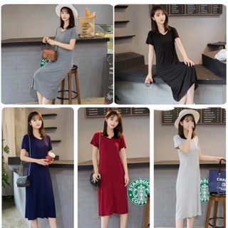 Đầm suông, dạo phố mùa xuân hè, váy dài mỏng cổ chữ V, Hàng order