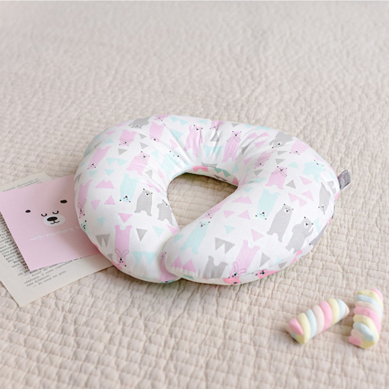 Gối Kê Cổ Chữ U Hai Mặt Bằng Vải Cotton Hỗ Trợ Bé Sơ Sinh Ngồi Trên Xe Hơi