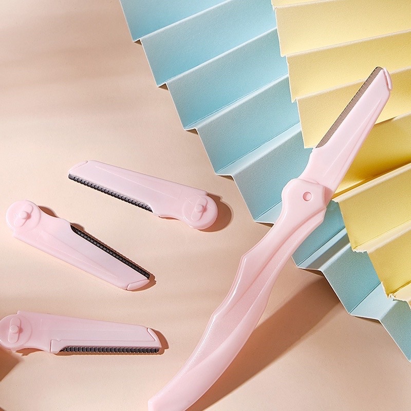 Sét 4 dao cạo tỉa lông mày cán dài tay cầm nhựa rất nhẹ