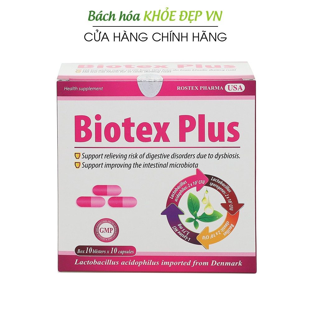 Biotex Plus giảm rối loạn tiêu hóa, giảm tiêu chảy, táo bón - Hộp 100 viên | BigBuy360 - bigbuy360.vn