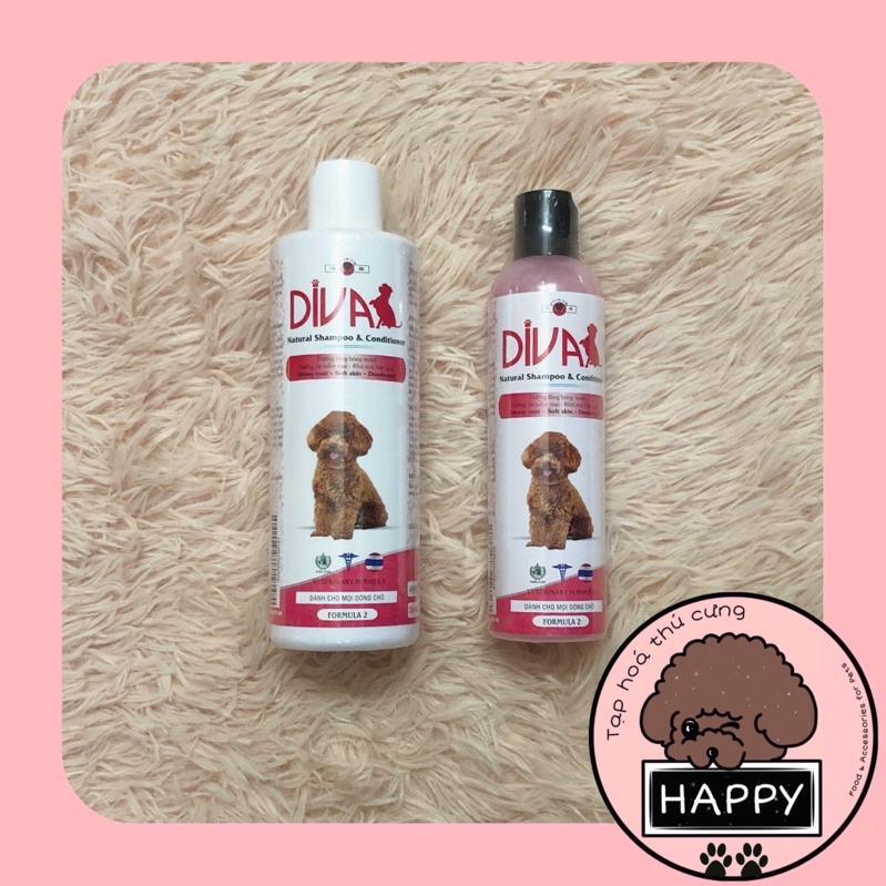 Sữa tắm Diva cao cấp khử mùi dưỡng lông giảm rụng lông cho thú cưng 260ml &amp; 400ml [Ảnh thật] - Tạp Hóa Thú Cưng Happy