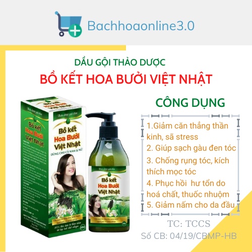 Dầu gội thảo dược Bồ Kết Hoa Bưởi Việt Nhật kết hợp tinh chất Collagen chai 300ml.