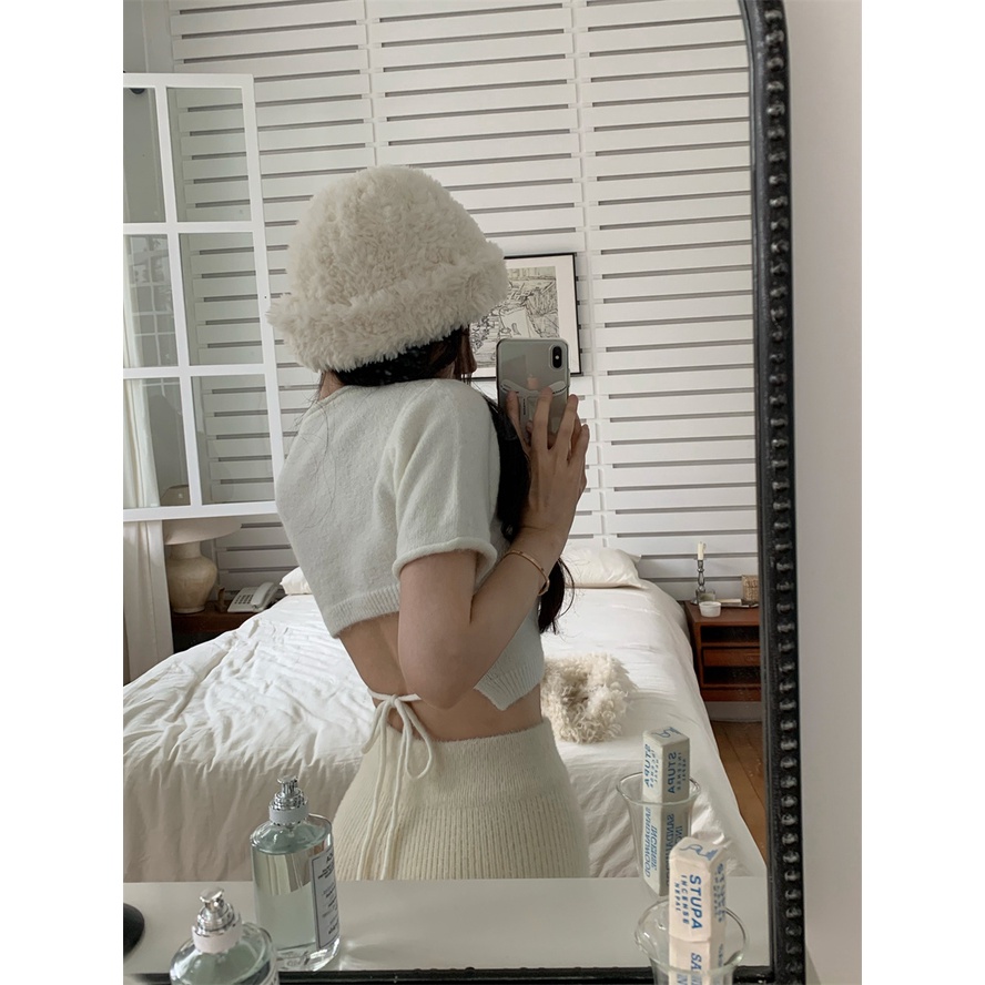 Áo Thun Đan Len Mỏng Hở Lưng Màu Trơn Thời Trang Phong Cách Hàn Quốc Cho Nữ