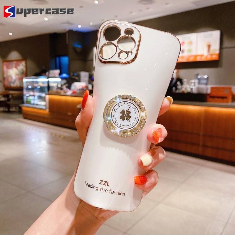 Ốp Điện Thoại Tpu Dẻo Mạ Viền 6d Kèm Giá Đỡ Nhẫn Hình Cỏ Ba Lá Cho Xiaomi Mi 11 10 Pro Lite Ultra 10s 10t Lite Poco M2 Pro