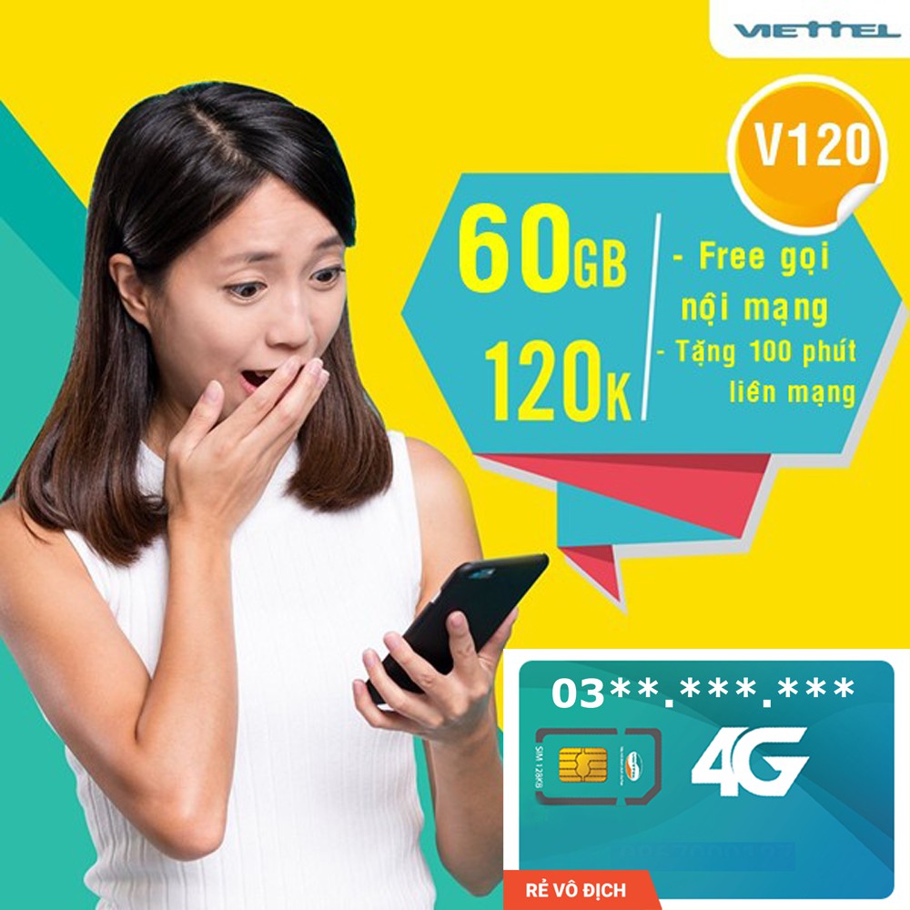 Sim 4G Viettel V120 Miễn Phí Tháng Đầu 60GB