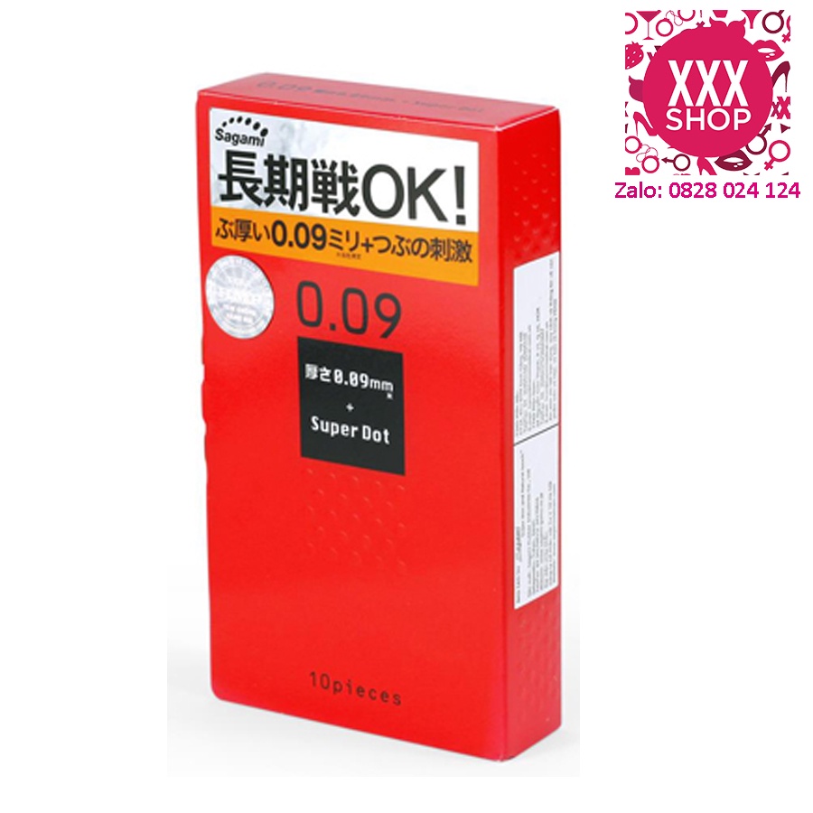 Bao cao su Sagami Super Dot 0.09 - có gai - dày 0.09mm - Hộp 10 chiếc