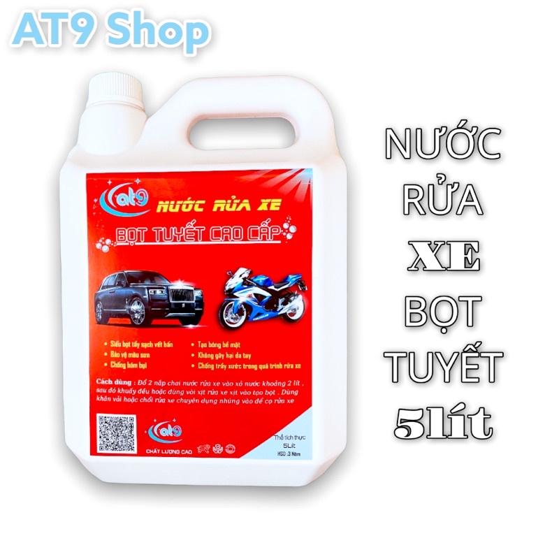Nước rửa xe bọt tuyết AT9 dung dịch rửa xe máy ô tô 5L chuyên dụng cho bình xịt bọt tuyết và máy rửa xe
