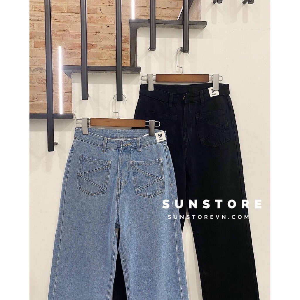Quần jeans culottes form suông dài 2 túi trước 2 màu đen và xanh denim Jeme Jeans