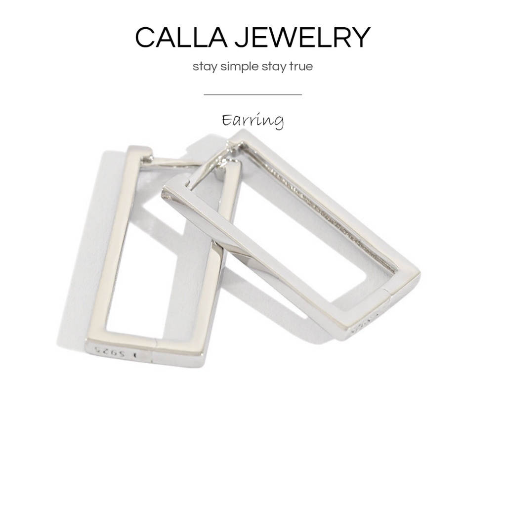 KHUYÊN TAI BẠC CALLA - Khóa chữ nhật l E020