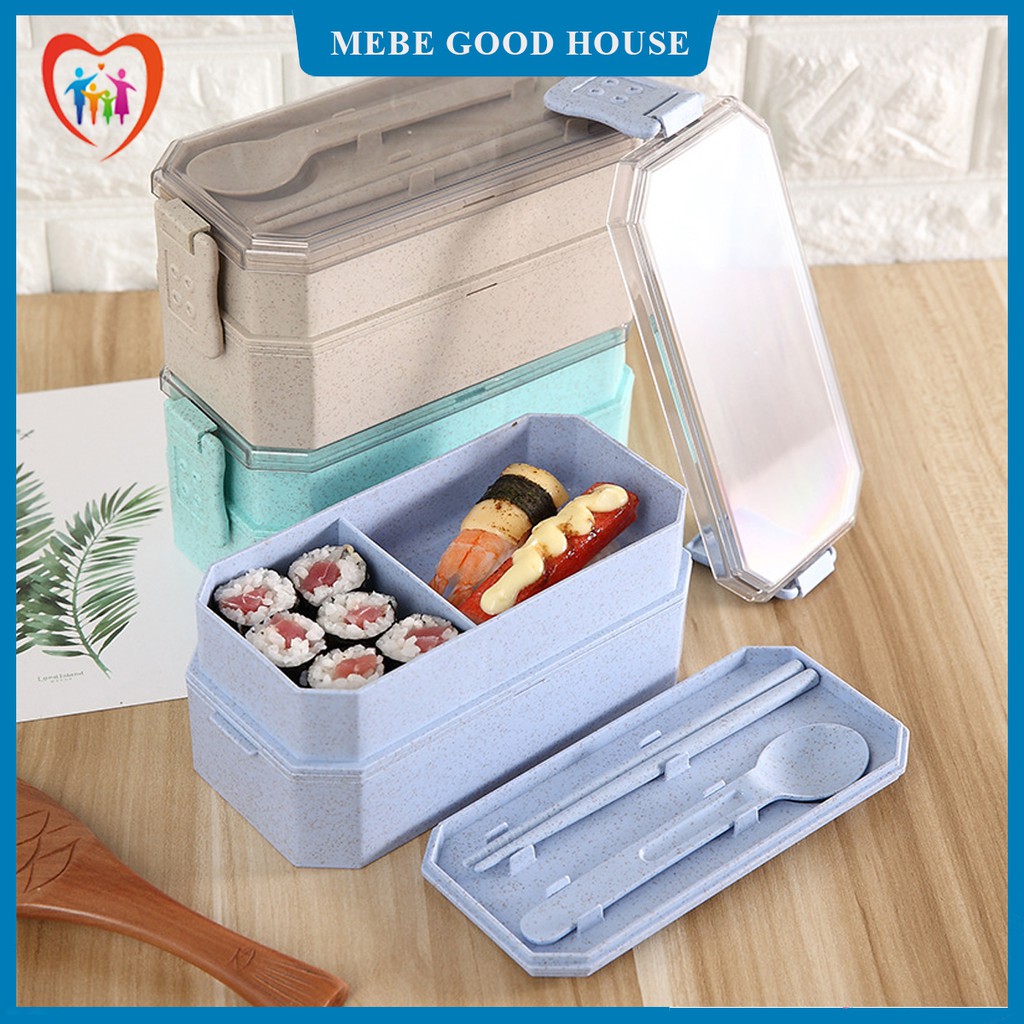 Hộp đưng cơm lúa mạch 2 tầng được thiết kế từ nhựa lúa mạch có mùi thơm tự nhiên và đảm bảo an toan vệ sinh