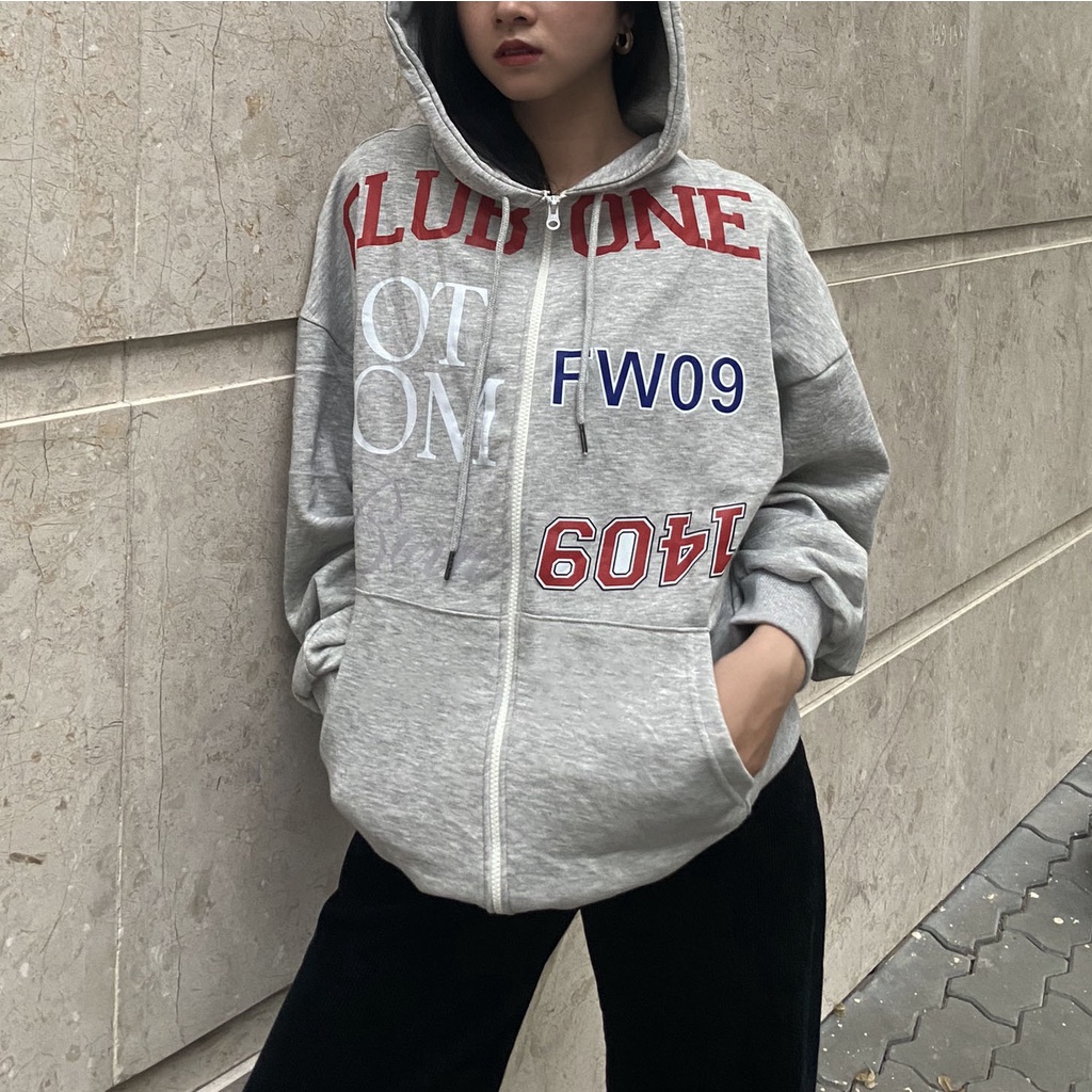 Áo Hoodie Zip Club One Màu Xám