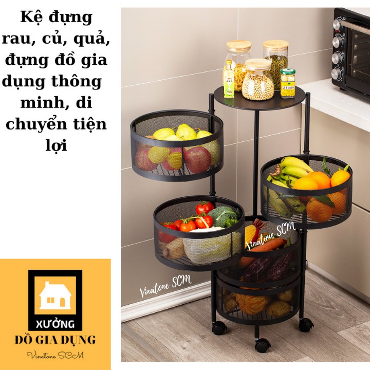 Kệ tròn để đồ đa năng đựng Đồ Nhà Bếp- Không cần lắp ráp- Gấp Gọn dễ dàng- Có bánh xe xoay 360 độ