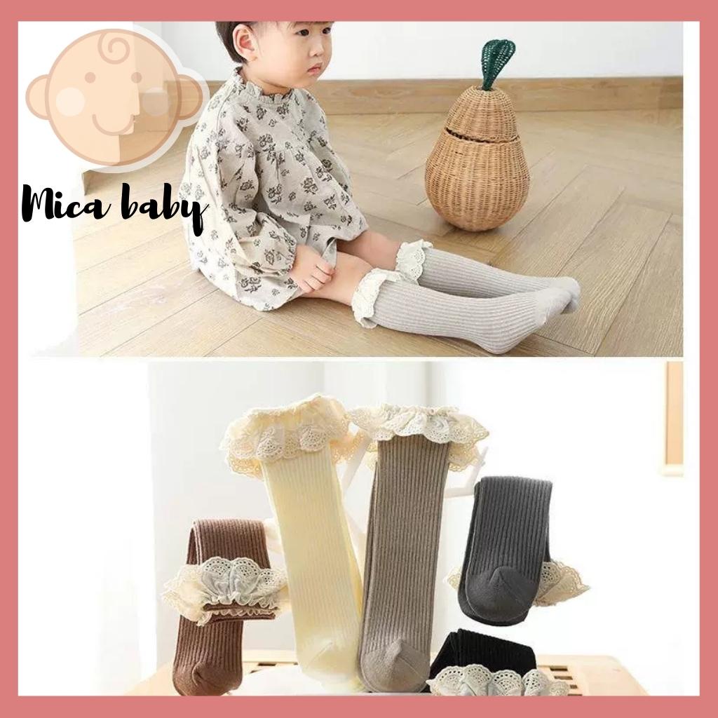 Tất vớ cao cổ không gót viền bèo kiểu dáng tiểu thư cho bé từ 1-4 tuổi Mica baby T26