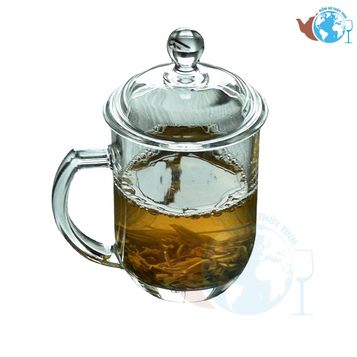 Ly thủy tinh TEA-102 340ml chịu nhiệt tốt có quai cầm và nắp đậy hàng cao cấp