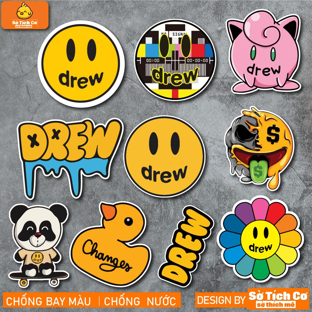 Drew chống nước sticker dán laptop, điện thoại, đàn guitar, mũ bảo hiểm, vali. MSP: NS26