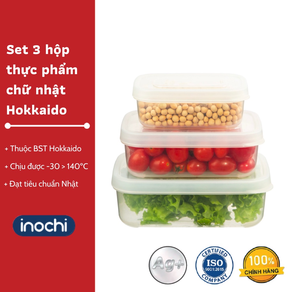 Bộ 3 hộp thực phẩm chữ nhật Hokkaido 500-1000-2000ml