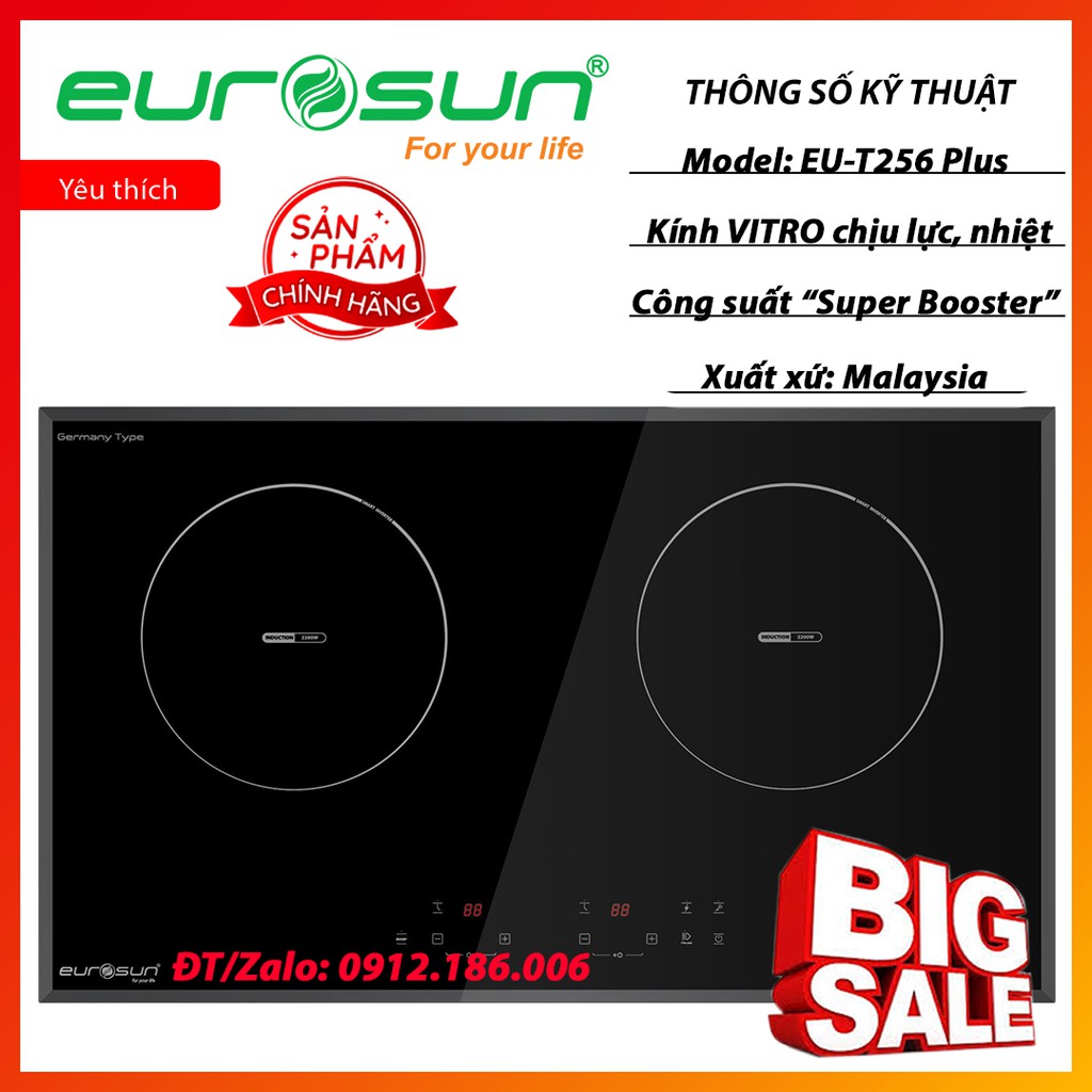 Bếp từ đôi Eurosun EU-T256Plus - 735mm x 430mm, Malaysia