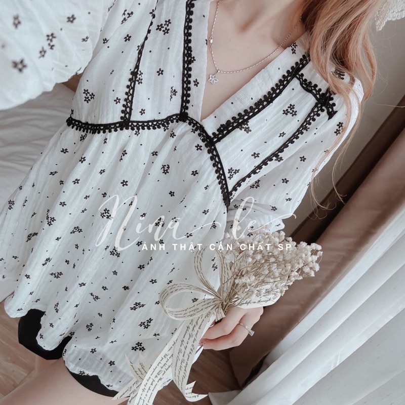 SET ÁO BABYDOLL HOA CỔ V KÈM SHORT