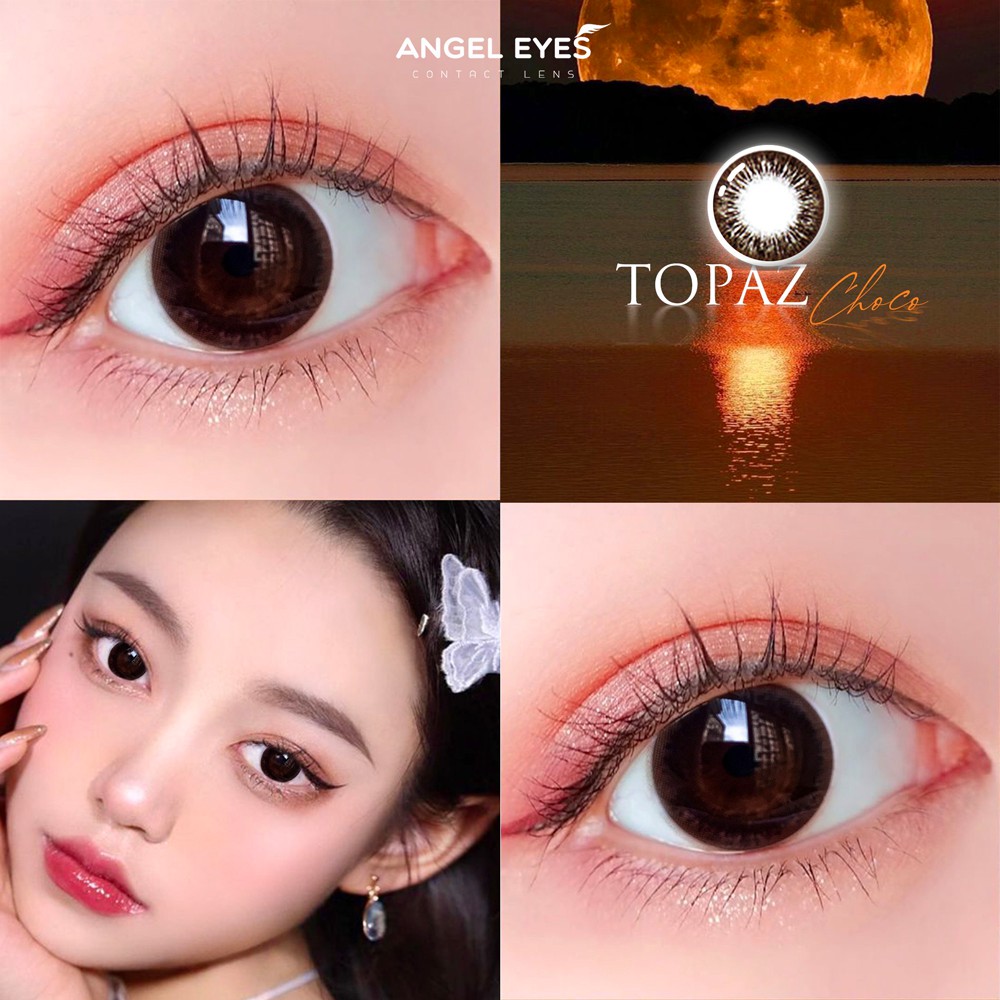 Kính giãn tròng màu Choco hiệu Angel Eyes Topaz Chokoreto có độ - Chất liệu Silicone Hydrogel độ giãn 14.5