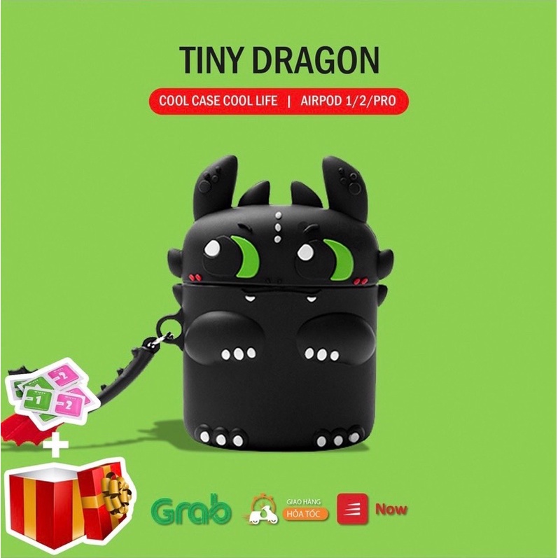 Vỏ Case Tai nghe Airpods 2 Bảo vệ Tai nghe Bluetooth Hình RỒNG ĐEN