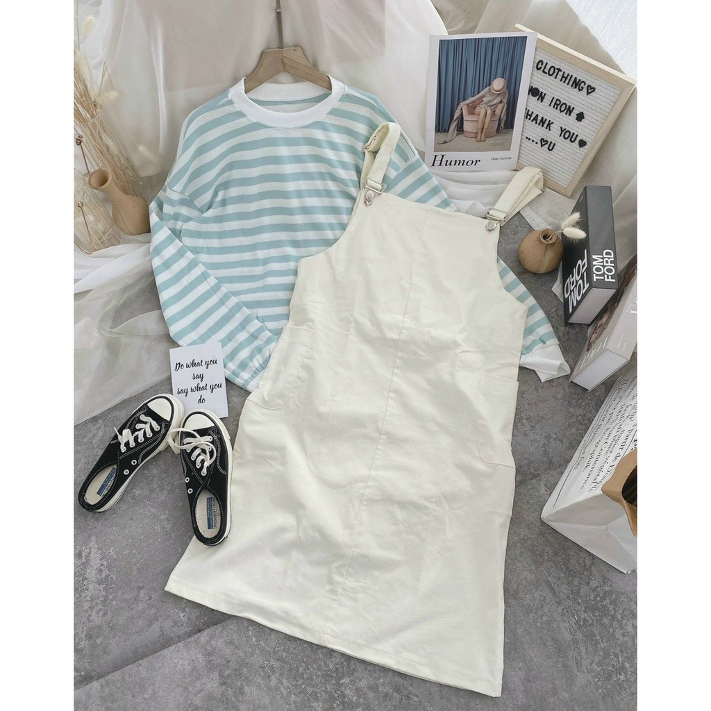 SET Áo thun tay dài mix yếm kaki năng động đáng yêu ngọt ngào 1561