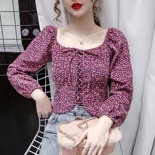 Áo Sơ Mi Tay Phồng Họa Tiết Hoa Thời Trang Cho Nữ