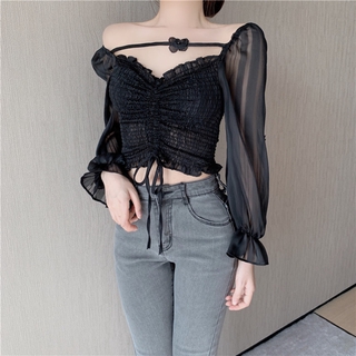 Áo Nữ Tay Dài Phối Lưới Thời Trang Hàn Quốc 2020