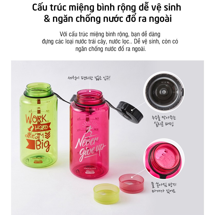 Bình nước thể thao Lock&amp;Lock Helper Bottle ABF610 Dung Tích 1L Nhiều Màu