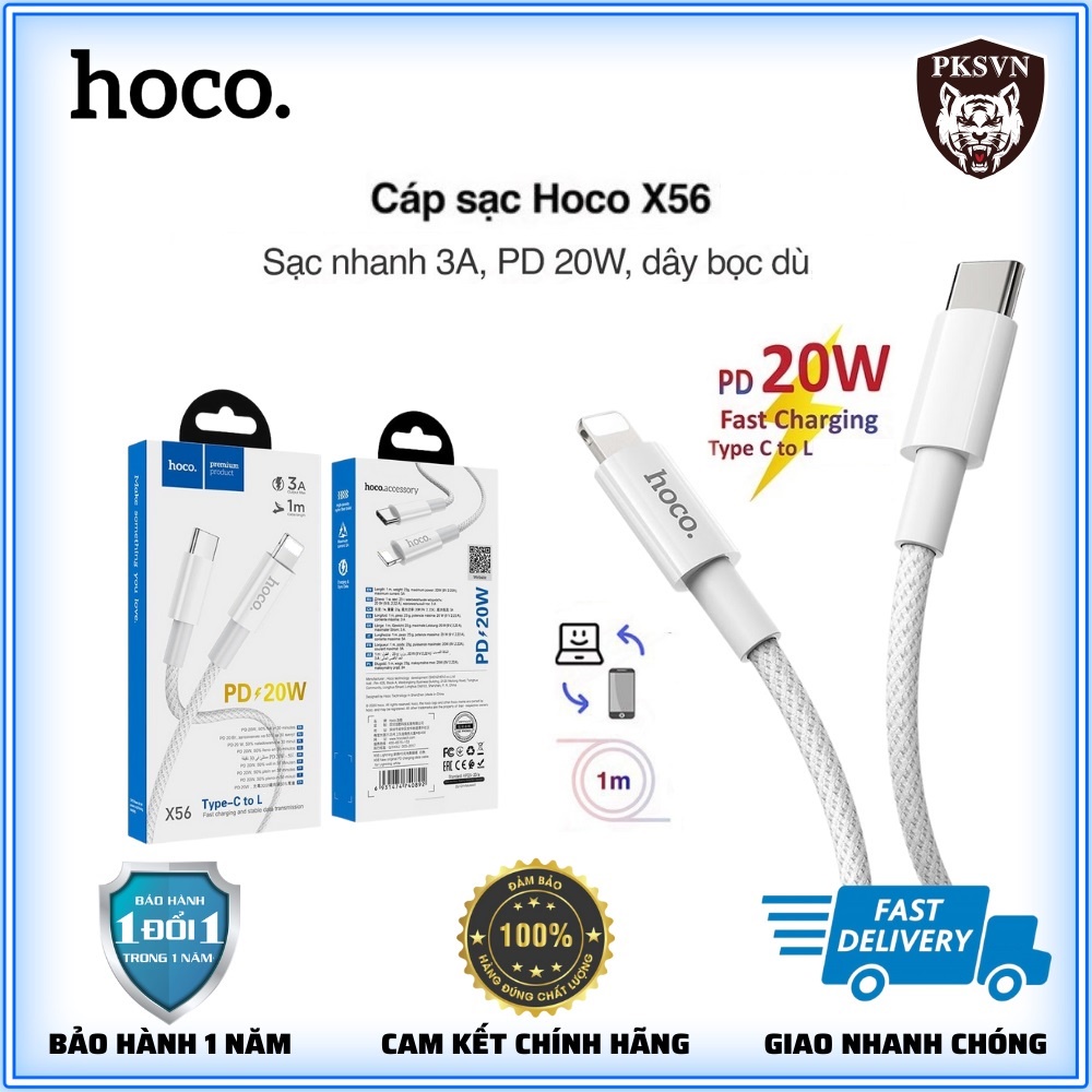 Dây Sạc Nhanh 20w Chính Hãng HOCO X56 - Cáp Sạc Nhanh 20w Sạc 50% pin chỉ 30 phút - Bảo Hành 12T