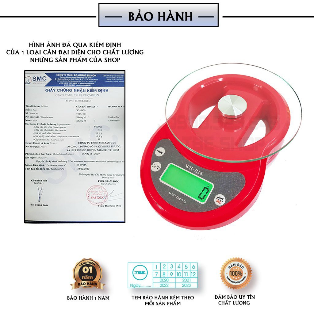 Cân Điện Tử Mini WH B16 7kg Chính Hãng Dùng Cho Nhà Bếp Làm Bánh ( Bảo Hành 1 Năm )