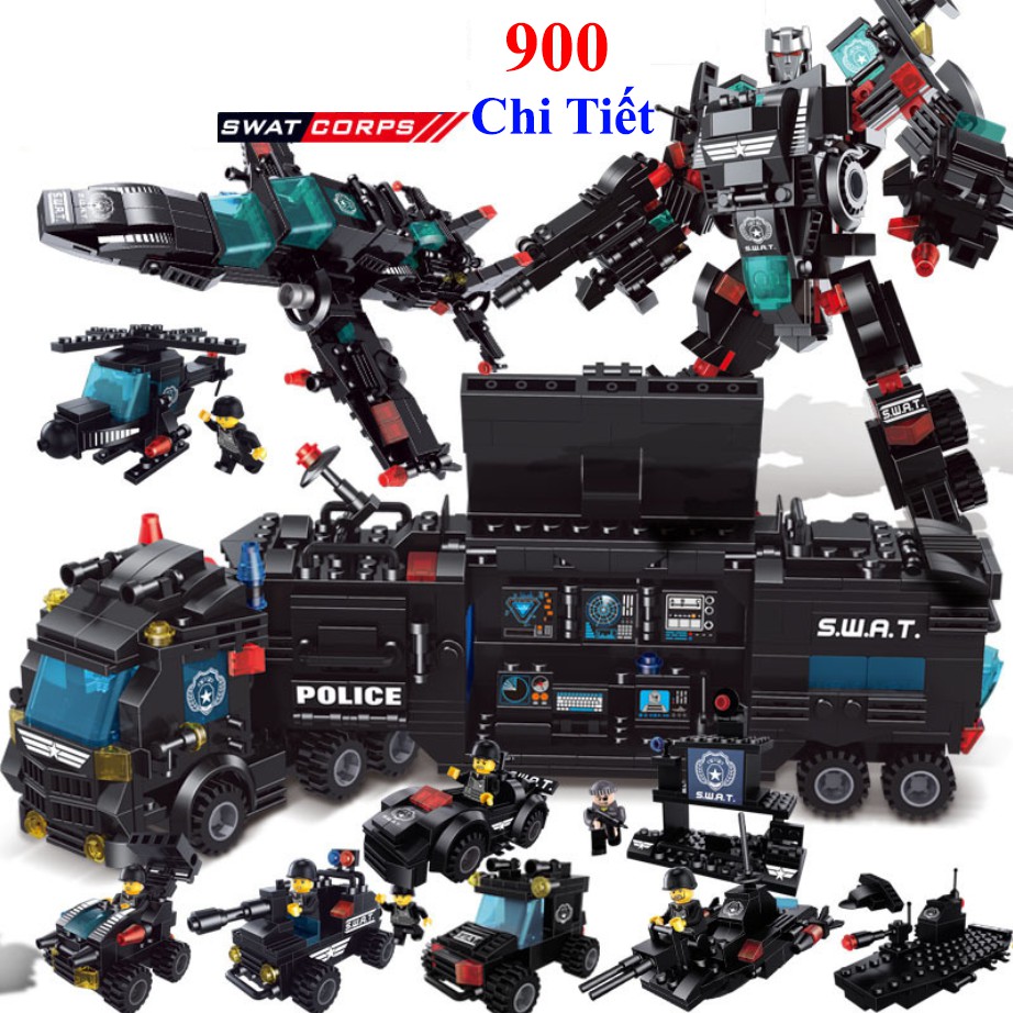 BỘ ĐỒ CHƠI XẾP HÌNH LEGO XE CẢNH SÁT, OTO, ROBOT, THUYỀN, TRỰC THĂNG, LEGO XE SWAT