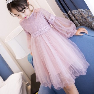 Đầm Bé Gái Tay Dài Phối Lưới