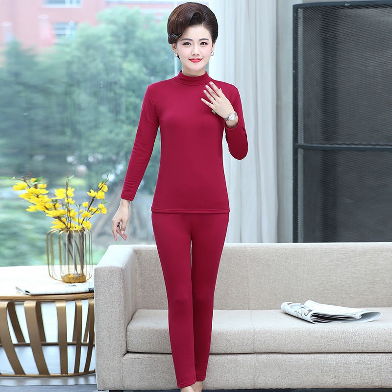 Đồ lót hai mảnh giữ nhiệt các bà mẹ mặc quần áo phụ nữ trung niên và cao tuổi vào mùa đông cùng với bộ đồ