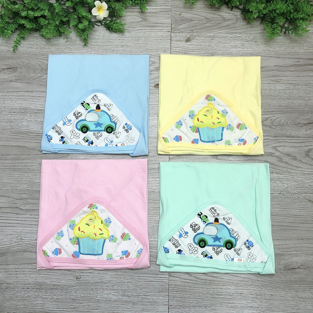 Chăn ủ hè thêu hình cotton Fusi có mũ mềm mịn dùng bốn mùa cho bé KHTAM05