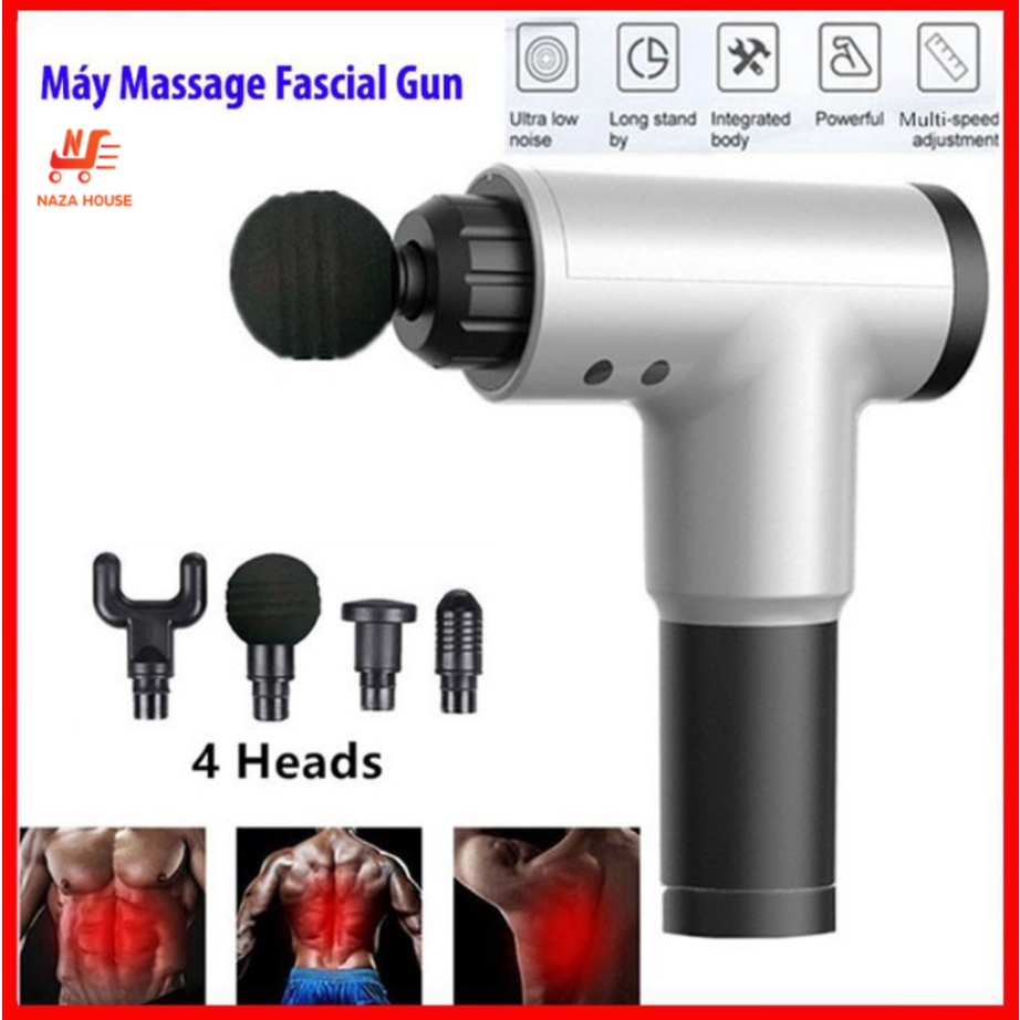 Máy Massage 4 Đầu 6 Chế Độ Fascial Gun Trị Nhức Mỏi Vai Gáy,Đau Giãn Căng Cơ