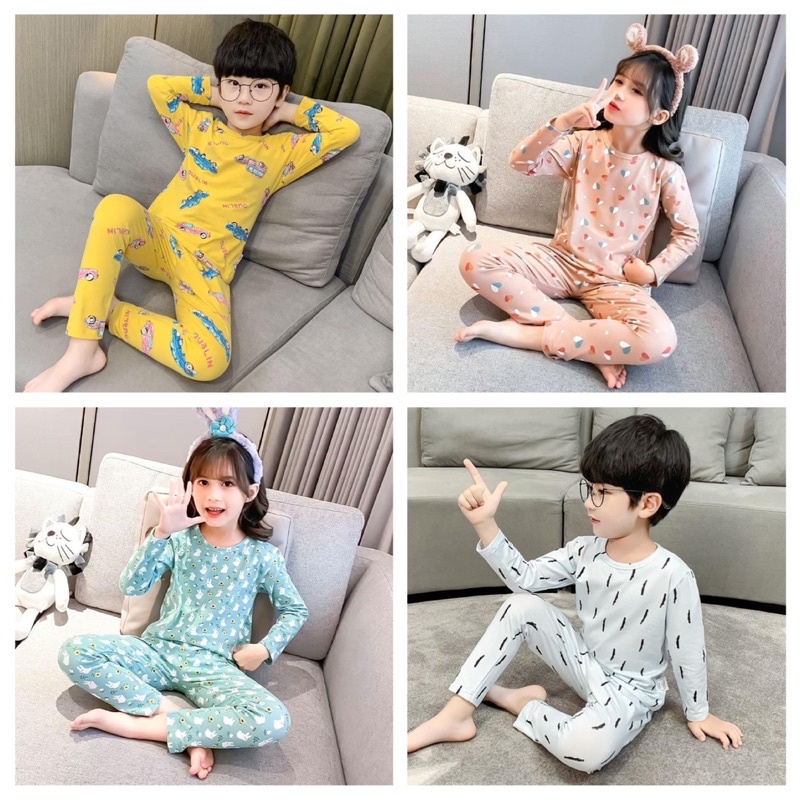 Bộ ngủ bé trai và bé gái 🌸HÀNG CAO CẤP🌸 Bộ ngủ tay dài quần dài thun cotton mềm mịn