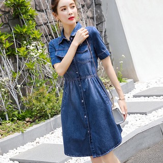 🔥[HOT] ĐẦM JEAN XOÈ CỔ SƠ MI EO THUN - DT643-140