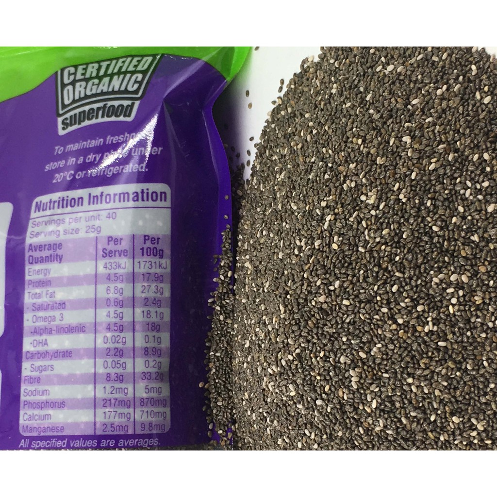 [Mã 154FMCGSALE giảm 8% đơn 500K] Hạt Chia Úc Organic Túi 1Kg Hàng Chuẩn