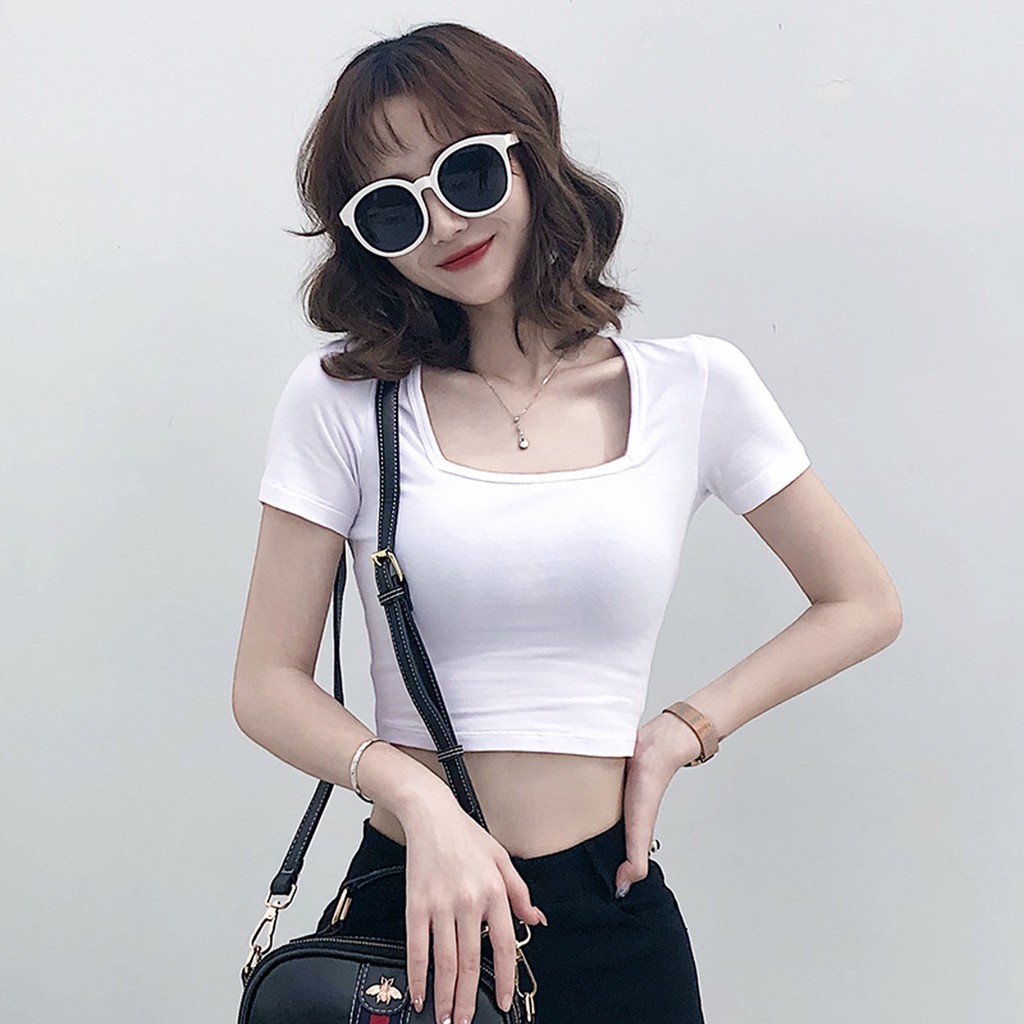 Áo croptop nữ cổ vuông chất thun lạnh kiểu bó ôm body Crop205