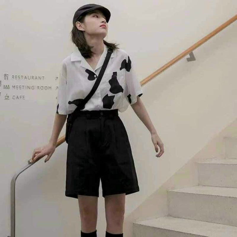 Sơ mi bò sữa tay ngắn phong cách xinh xắn
