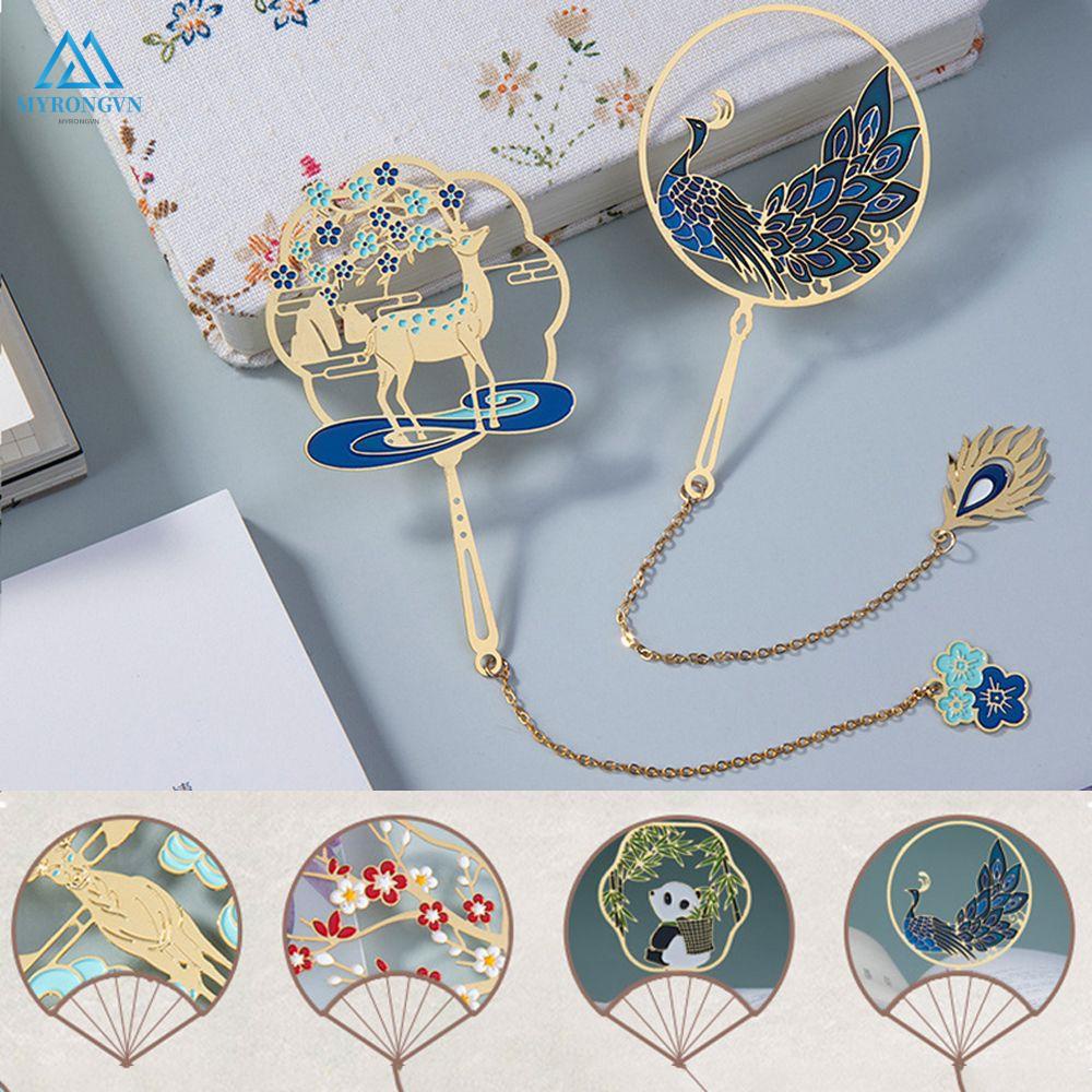 Kẹp Đánh Dấu Trang Sách Bằng Đồng Thau Họa Tiết Chim Công Phong Cách Trung Hoa Cổ Điển