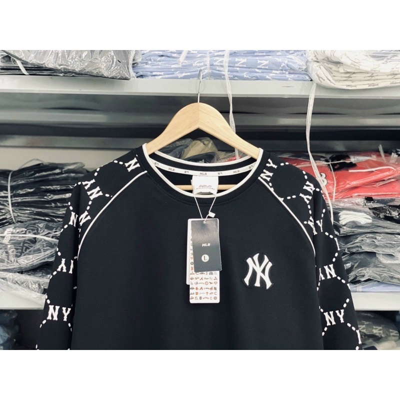Áo nỉ sweater NY MLB raglan tay dài cổ tròn hoạ tiết | BigBuy360 - bigbuy360.vn