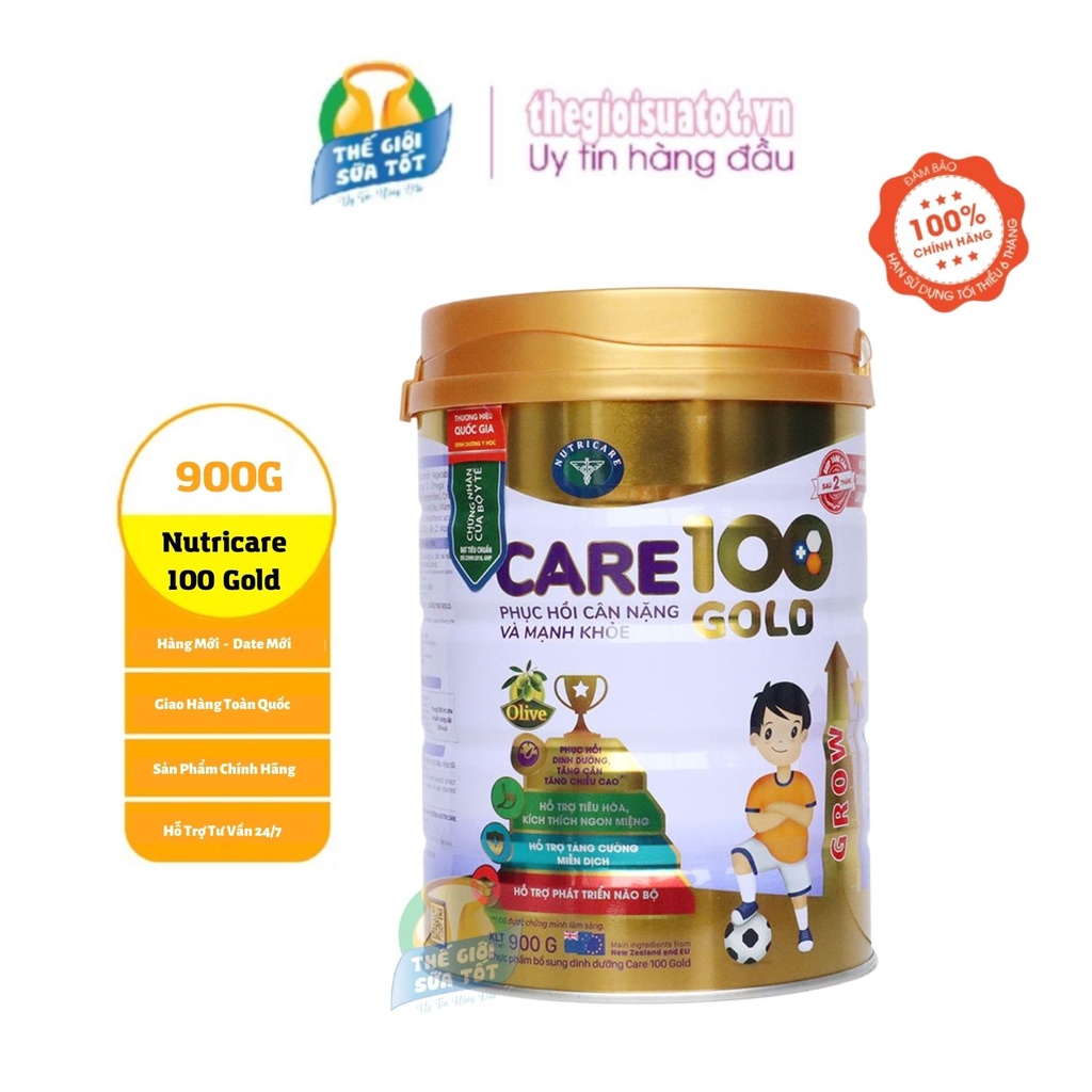 Sữa bột Nutricare Care 100 Gold - 900g Phát triển cân nặng &amp; chiều cao vượt trội cho bé