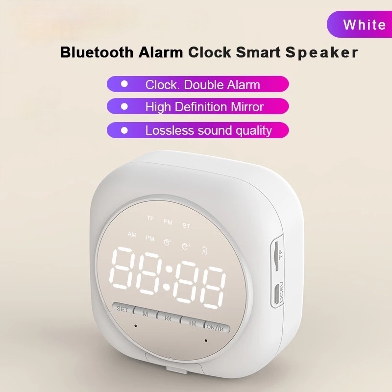 Loa Bluetooth Mini Mặt Gương Kiêm Đồng Hồ Báo Thức Giá Đỡ