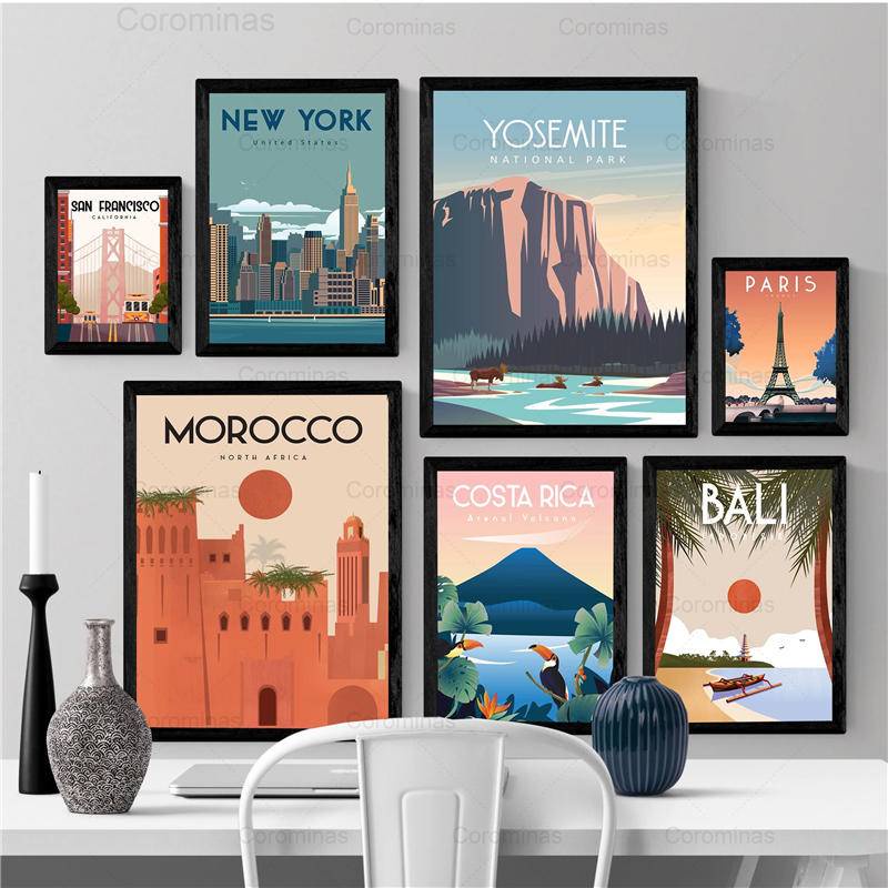 Tranh vải canvas treo tường in hình phong cảnh Paris New York du lịch trang trí nhà cửa