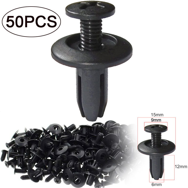 FENDER Set 50 Đinh Tán Nhựa 6mm Màu Đen Chuyên Dụng Cho Xe Hơi