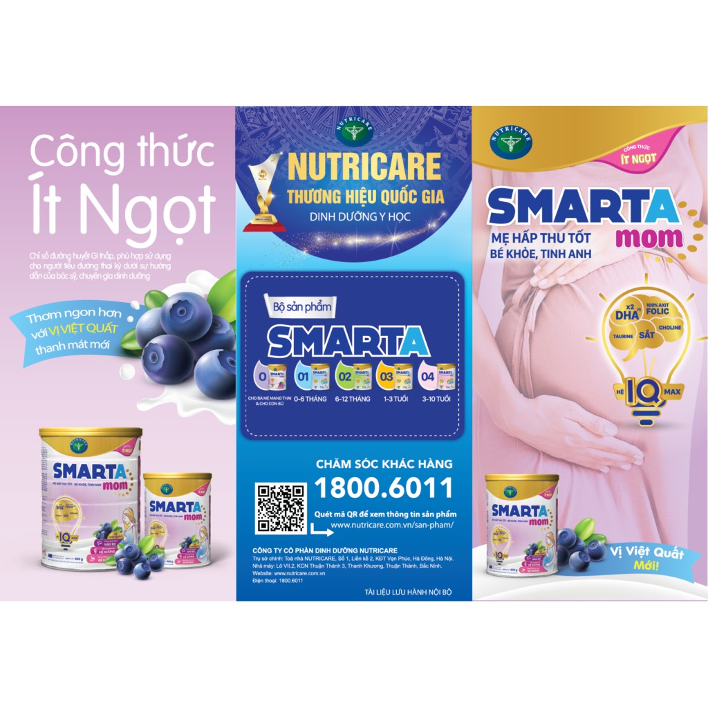 Sữa bột Nutricare Smarta Mom vị việt quất - công thức ít ngọt (900g)