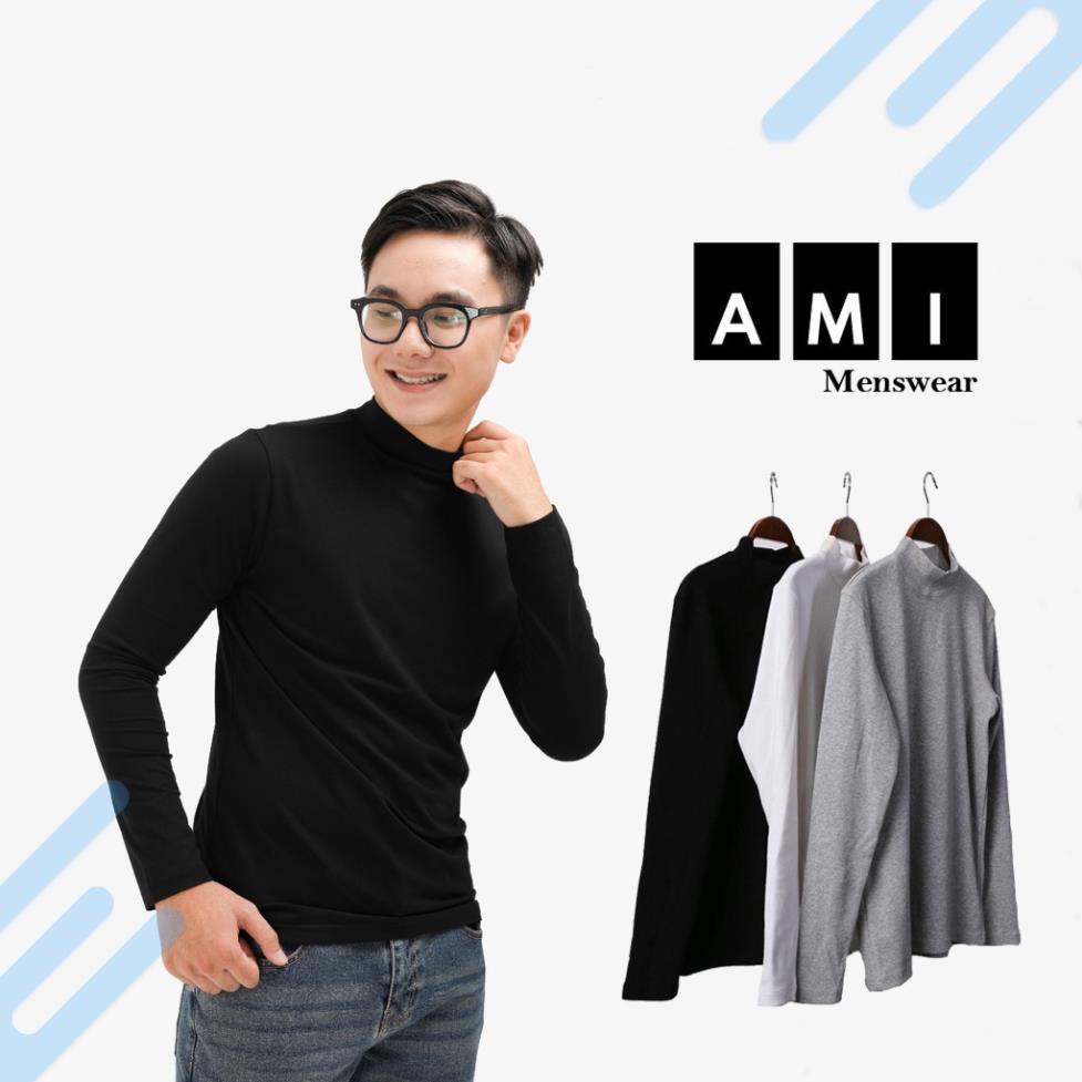 SALE Áo giữ nhiệt nam, áo thun nam dài tay cotton cổ cao 5cm co dãn 4 chiều siêu ấm Ami Menswear GN