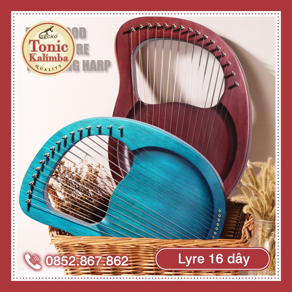 [LYRE 16 DÂY NGUYÊN KHỐI] Đàn lyre 16 dây MOLIN-Harp00165P âm vang hay chuẩn Xanh Dương -Nâu Đậm-Hồng